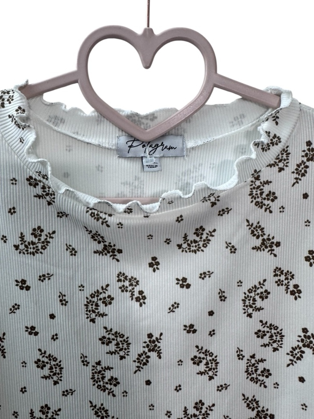 POLAGRAM White Floral Ruffle Neck Tee - Picture 5 of 7